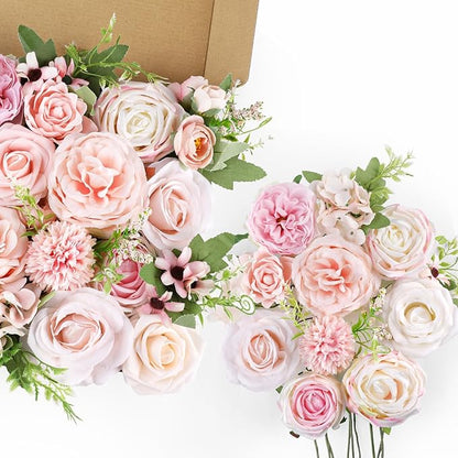 AmyHomie Blush Pink Artificial Flowers Combo Silk Rose Fake Flowers w/Stem for DIY Wedding Bouquets Centerpieces Arrangements Table Fall Decor Party Bridal Baby Shower Home Decorations