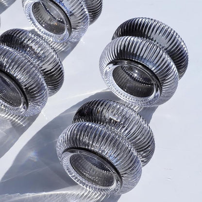 Woho Smoke Grey Ribbed Votive Candle Holder Set of 12, Vintage Tea Lights Candle Holder for Halloween Decorations, Glass Tealight Candle Holders for Holiday Party/Home Decor (Grey, 2.1" H X 2.75" D)