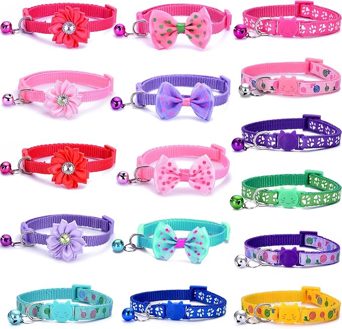 16 PCS Cute Cat Collars Breakaway with Bell for Boy Cats and Girl Cats Gifts-Mewly Pet