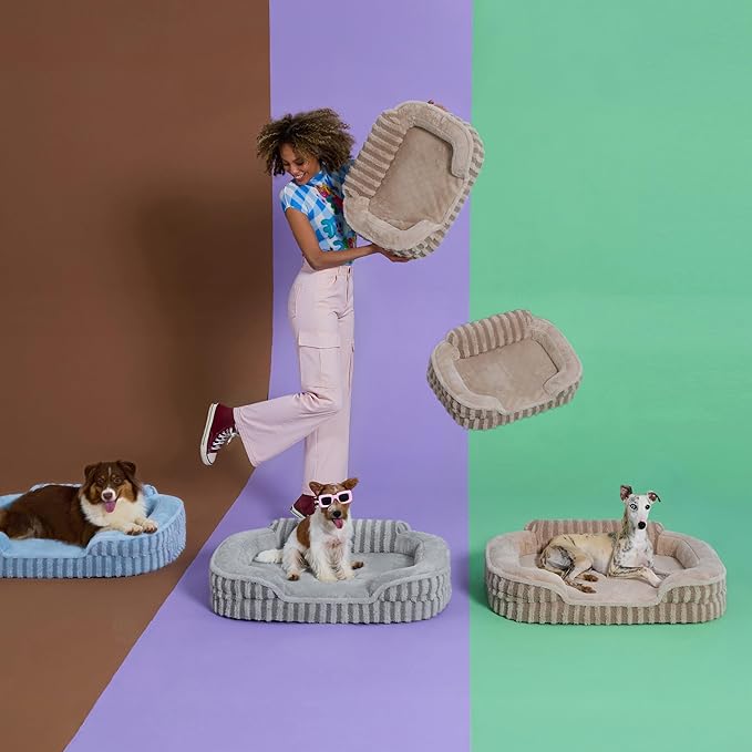 LE SURE Cute L-Plus Dog Beds, Orthopedic Waterproof Large Pet Bed with Sides, Non-Slip Bottom and Egg-Crate Foam Dog Couch Sofa with Washable Removable Cover, Grey-Mewly Pet
