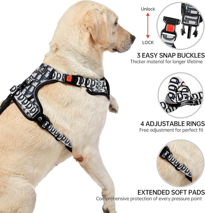 NESTROAD No Pull Dog Harness,Adjustable Oxford Dog Vest Harness with Leash,Reflective No-Choke Pet Harness with Easy Control Soft Handle for Medium Dogs(Medium,Vintage Blue)-Mewly Pet