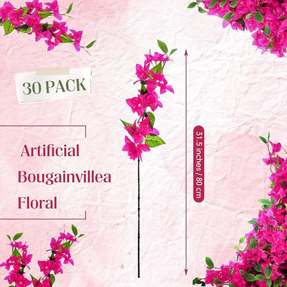 30 Pcs Artificial Faux Bougainvillea Fake Flower Silk Bougainvillea Branches UV Resistant Outdoor Indoor Decoration for Wedding Home Centerpieces Outside Decor (Rose Purple)