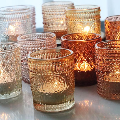 24 pcs Fall Votive Candle Holders, 6 Colors 3 Patterns Tealight Candle Holders for Wedding Table Centerpiece Birthday Party Decoration