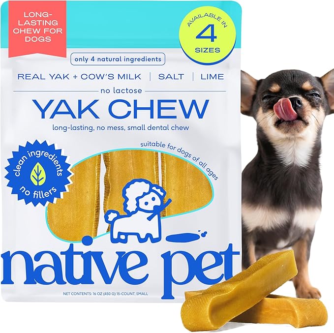 Native Pet Yak Cheese Himalayan Dog Chews - Long Lasting Dental Sticks for Small Breeds– 100% All Natural Himalayan Yak Chews for Small Dogs – Cheese Bone for Aggressive Chewers - 15 Per Pack-Mewly Pet