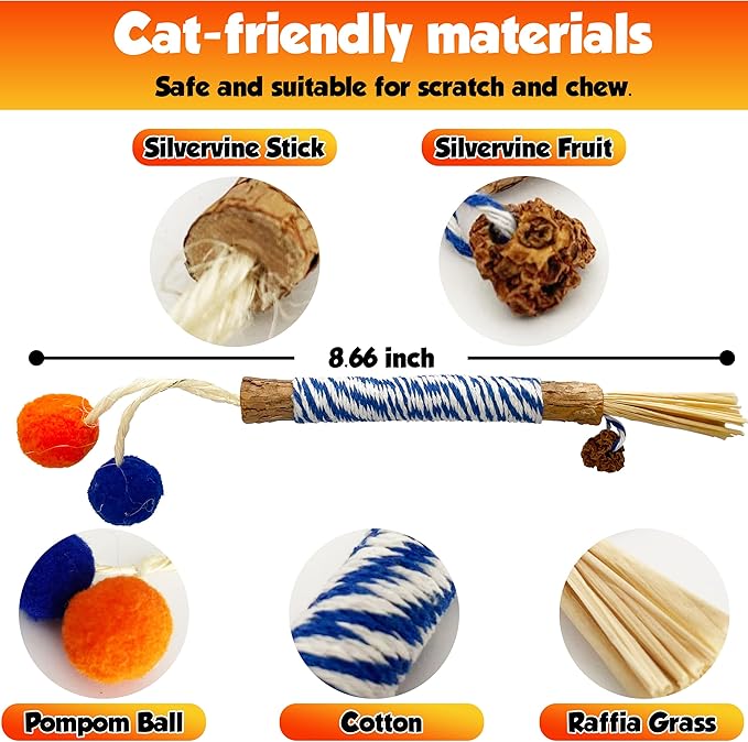 Catnip 4PCS Chew Stick with Wrapped Cotton Rope – Natural Dental Care Cat Toy for Teeth Cleaning & Gum Health, Satisfies Chewing Instincts, Safe & Long-Lasting Kitten Teething Toy-Mewly Pet