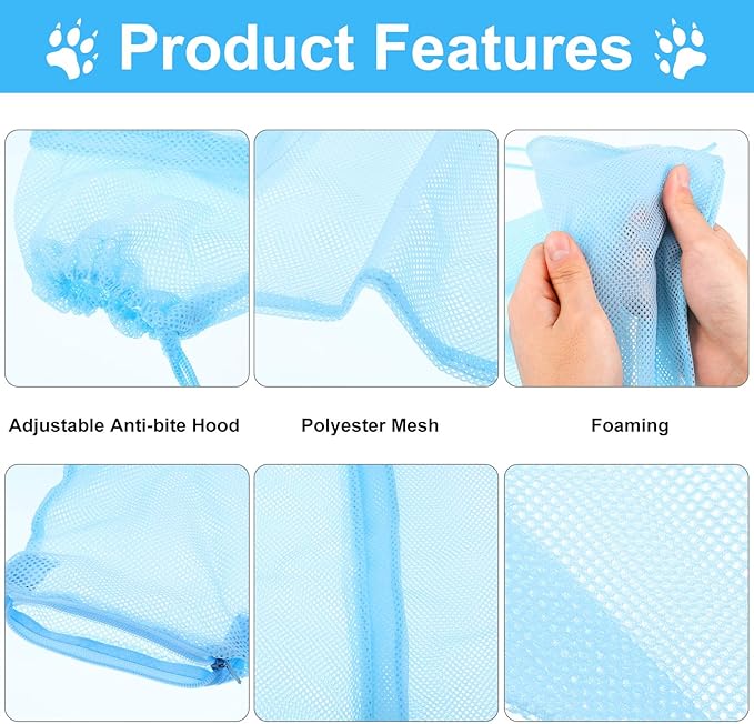 Patelai 5 Pcs Cat Bathing Bag Set Cat Grooming Bag Adjustable Pet Shower Net Muzzles Nail Clipper Tick Remover Tool Massage Brush(Blue)-Mewly Pet