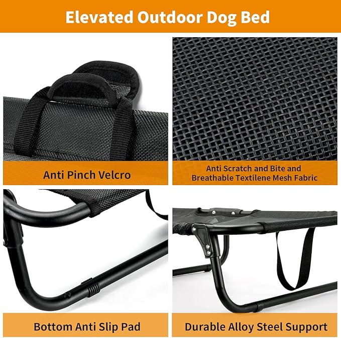 Elevated Dog Bed Large Sized Dog Cots Beds for Large Dogs Foldable Raised Dogs Beds Outdoor Cooling Chew-Proof, No Assembly Need, Black-Mewly Pet