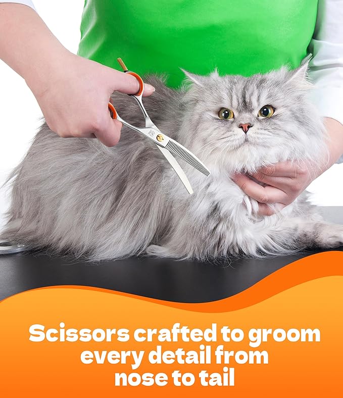 Fenice Peak 6'' Small Curved Thinneing Scissors Lightweight Dog Cat Grooming Scissors with Safety Round Tip JP440C Stainless Steel-Mewly Pet