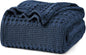 PHF 100% Cotton Waffle Weave Blanket King Size for Bed, Soft Lightweight & Breathable, All-Season Comfort, Luxury Aesthetic Woven Bedding for Home Decor, 108"x90", Blue Sapphire