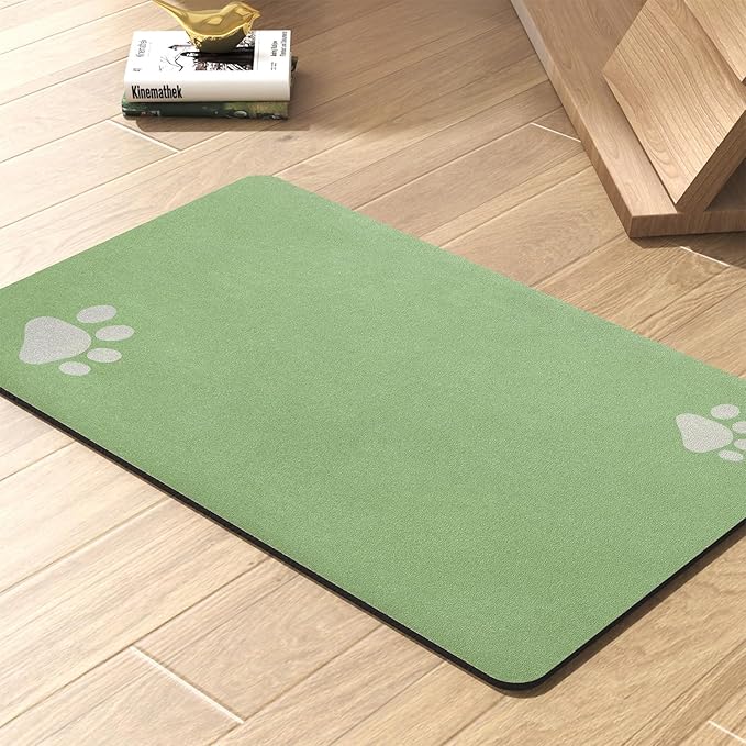 Pet Feeding Mat-Absorbent Dog Mat for Food and Water Bowl-No Stains Quick Dry Water Dispenser Mat-Dog Accessories Pet Supplies-Bowl for Messy Drinkers（Green,23"x34"-Mewly Pet
