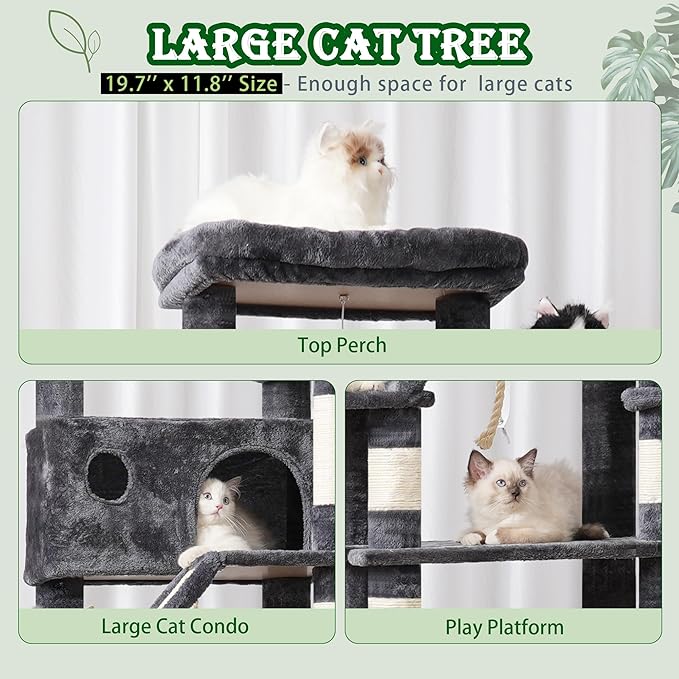 Cat Tree for Large Cats, 78.7"(200cm) Tall Cat Tower for Indoor Cats Multiple Cats with Large Top Perch, Cat Condo, Cat Hammcok, Cat Scratching Post, Dark Gray GCT031G-Mewly Pet
