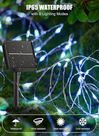 Minetom Solar String Lights, 4 Packs Total 132Ft 400 LED Solar Fairy Lights, Waterproof Solar Lights for Outside Patio Yard Tree Wedding Christmas, Pure White