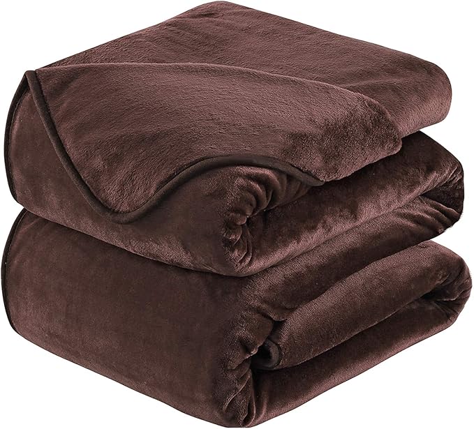 HOZY Soft Blanket Twin Size Fleece Warm Fuzzy Throw Blankets for The Bed Sofa Lightweight 350GSM Chocolate 66"*90"