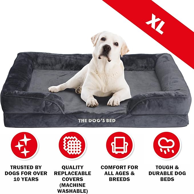 The Dog’s Bed, Orthopedic Standard Foam Waterproof Dog Bed with Standard Support, XL Grey Plush, Waterproof, Supportive Dog Bed with Replaceable Covers, Veterinary Approved-Mewly Pet