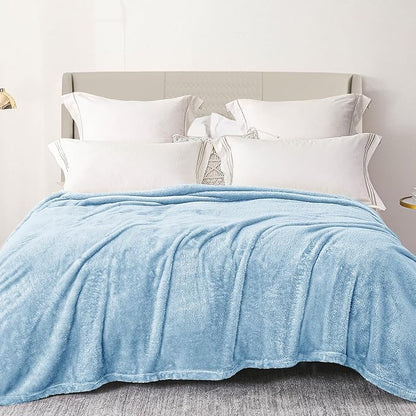 Exclusivo Mezcla Plush Fuzzy Fleece Bed Blanket King Size, Super Soft, Fluffy and Warm Blankets, Suitable for All Seasons (Light Blue, 90x104 Inches)