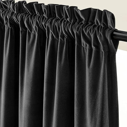 Lazzzy Velvet Blackout Curtains Thermal Insulated Room Window Drapes Super Soft Luxury Curtains for Living Room Bedroom Rod Pocket 2 Panels, Black, 52" W x 90" L
