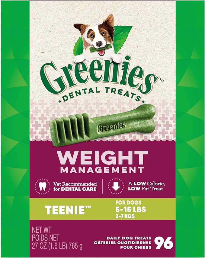 Greenies Weight Management Teenie Dog Dental Chews Weight Control Dog Treats, 27 oz. Pack (96 Treats)-Mewly Pet