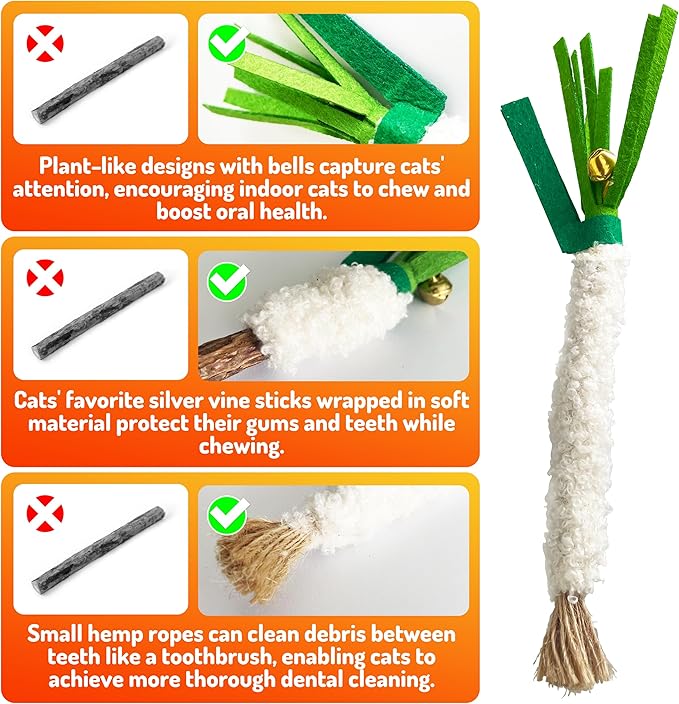 Catnip 6PCS Chew Stick with Wrapped Cotton Rope – Natural Dental Care Cat Toy for Teeth Cleaning & Gum Health, Satisfies Chewing Instincts, Safe & Long-Lasting Kitten Teething Toy-Mewly Pet