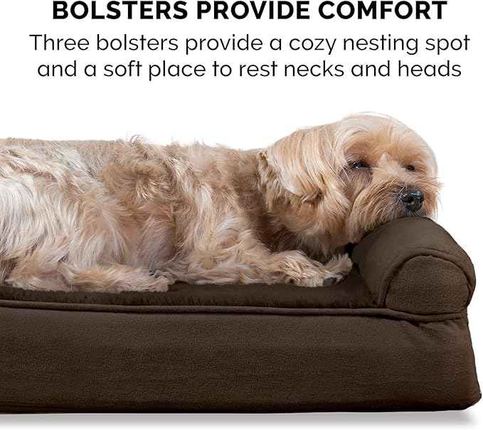 Furhaven Cooling Gel Dog Bed for Large Dogs w/ Removable Bolsters & Washable Cover, For Dogs Up to 125 lbs - Plush & Suede Sofa - Espresso, Jumbo Plus/XXL-Mewly Pet