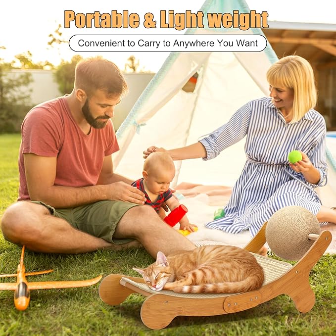 Outamateur Sisal Cat Scratcher Bed, Cat Hammock Chair, 3 in 1 Cats Scratcher Lounge, Cats Mini Beach Chair with Toy Ball, Pet Beds with Removable Sisal Pad for Indoor Small Animal, Puppy, Rabbit-Mewly Pet