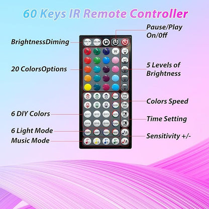 Led Lights for Bedroom 66ft Music Sync Color Changing Led Strip Lights with 60 Key Remote and App Control RGB Led Light Strip for Home Party Room Decoration