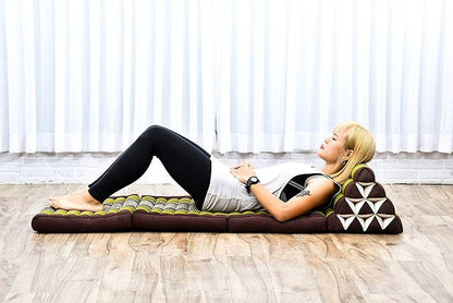 Leewadee - Comfortable Japanese Floor Mattress Used As Thai Floor Bed with Triangle Cushion, Futon Mattress Or Thai Massage Mat, 67 x 21 inches, Brown Green