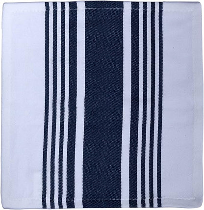 Urban Villa Dish Cloth 100% Cotton Pack of 8, Highly Absorbent Quick Drying Soft Premium Dish Towels for Kitchen with Hanging Loop Hand & Tea Towels - 12x12 Inch, (Indigo Blue & White, Striped)