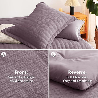 CozyLux Queen Comforter Set Dusty Purple Seersucker 7 Pieces Bed in a Bag Queen Comforter Set with Sheets, Luxury Bedding Sets with Down Alternative Comforter, Sheets, Pillowcases & Shams All Seasons