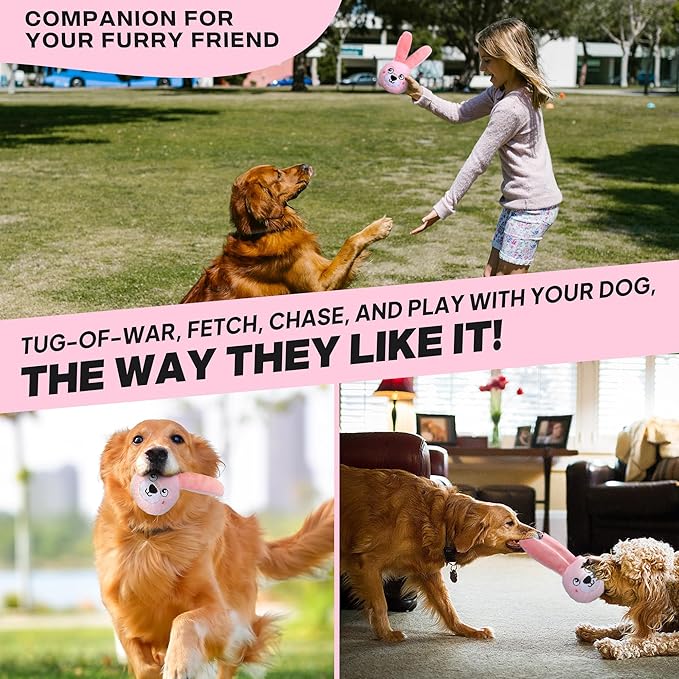 Fida Squeaky Dog Toys for Aggressive Chewers 3 in 1, Dog Chew Toys with 3 Layers,Interactive Dog Toys for Large Dogs Balls to Keep Them Busy for Small Medium Dogs(Pink Bunny)-Mewly Pet