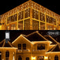 Toodour Christmas Icicle Lights Outdoor, 1224 LED 100ft 8 Modes Fairy Icicle String Light with 204 Drops, Led Christmas Lights Twinkle for Holiday, Party, Wedding, Eaves, Xmas Decorations (Warm White)