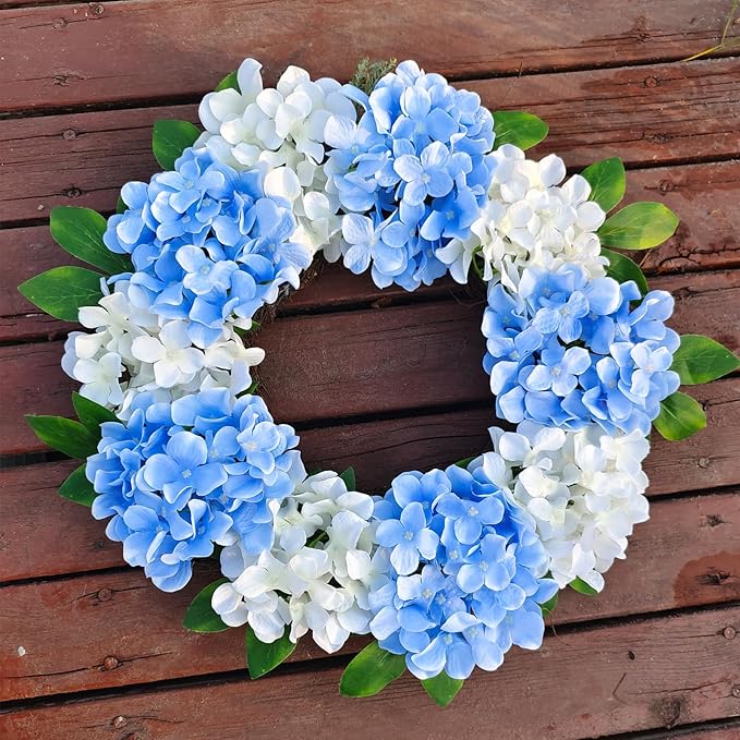 20 Pcs Blue and White Hydrangea Artificial Flowers Bulk, Faux Hydrangea Flowers Heads, Artificial Fake Silk Hydrangea Flowers with Stems, White Flowers Artificial for Decoration Wedding Décor
