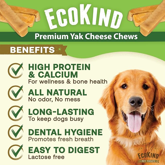 Ecokind Himalayan Chews, Healthy Treats, Odorless, Rawhide Free, Long Lasting Dog Bones for Aggressive Chewers, Indoors & Outdoor Use, Made in The Himalayas, Large (Pack of 20)-Mewly Pet