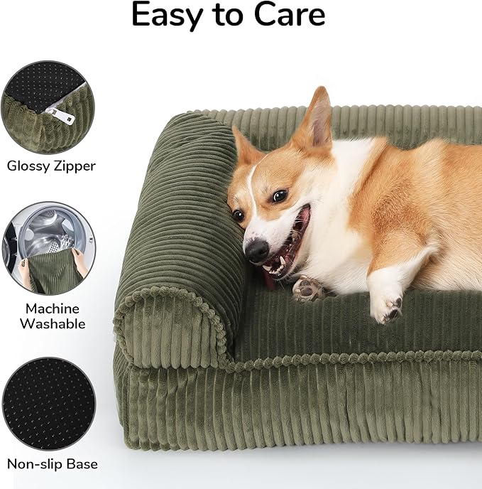 FUKUMARU Cute Dog Bed, Fluffy Dogs Couch with TPU Layer Keeping Lining Dry, Pet Sofa Medium Size Dog Easy to Care, Warm Cat Bed with Removable Zipper Cover, 36inch, Large, Green-Mewly Pet
