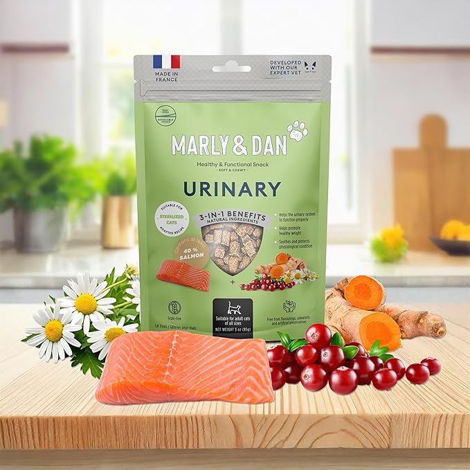 Marly & Dan Salmon Treats for Cats with Brewers Yeast & Green Tea, Urinary Recipe, 3oz Bag-Mewly Pet