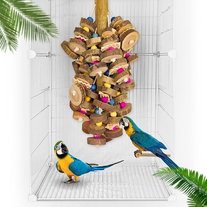 Extra Large Bird Parrot Toys- 19.7 inch Multicolored Natural Wooden Block Parrot Chewing Toy Suggested for Macaws cokatoos, African Grey and a Variety of Amazon Parrots. (Large Size)-Mewly Pet