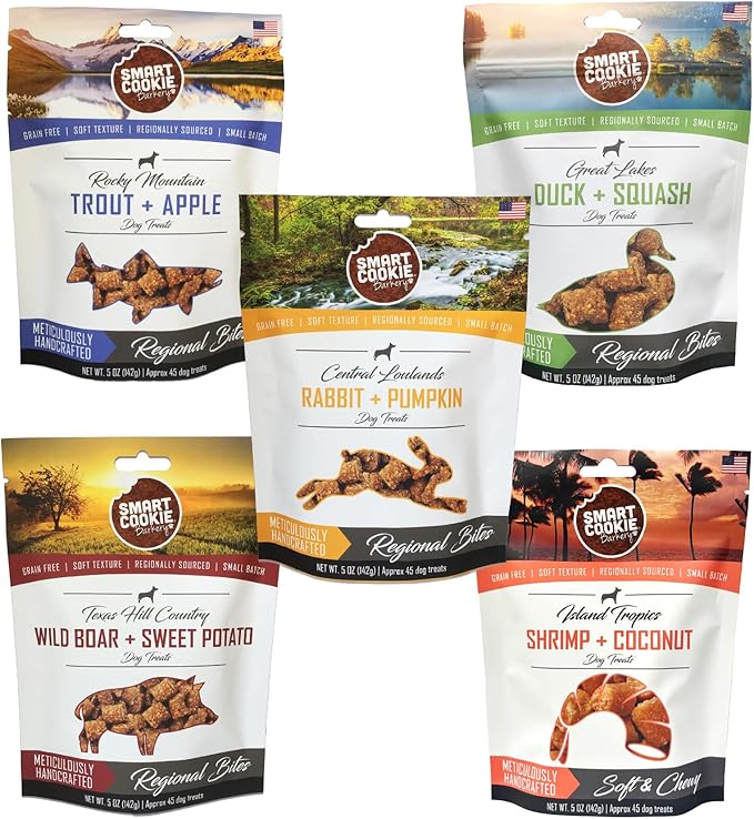 Smart Cookie All Natural Soft Dog Treats - 5 Flavor Variety Pack (5oz Each) - Healthy Dog Treats for Dogs & Puppies with Allergies, Sensitive Stomachs - Chewy, Grain Free, Made in USA-Mewly Pet