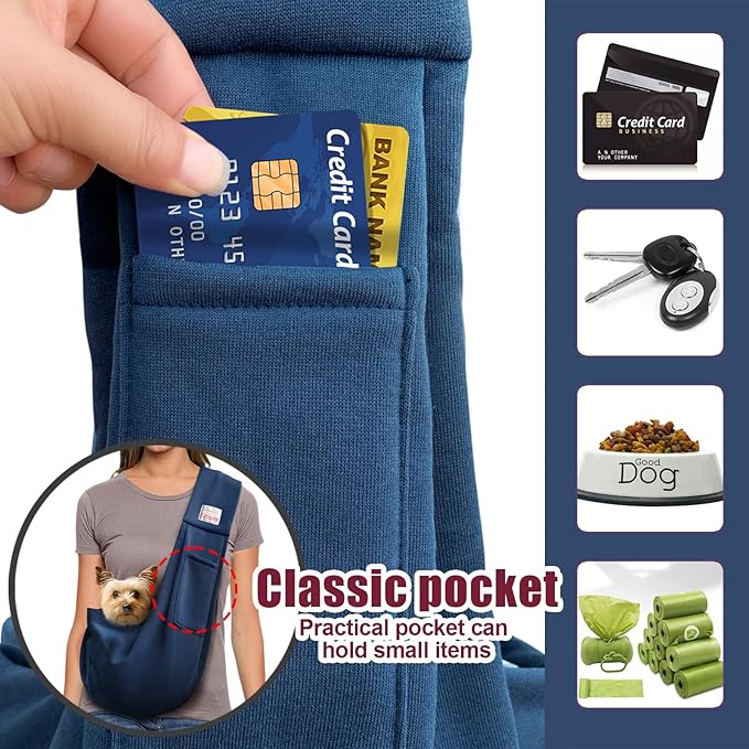 Pet Dog Sling Carrier for 3-10 lbs pet,Dog Purse Pouch,Dog Satchel,Reversible unadjustable Strap Travel Hand-Free Safe Bag Small Puppy Backpack (Dark Blue)-Mewly Pet