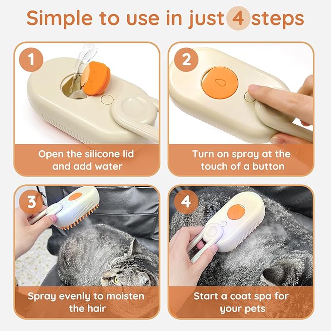 GKZ Cat Steam Brush, 3 in 1 Pet Comb for Massage, Cleaning, Shedding and Combing, Electric Mist to Prevent Flyaways for Home, Dogs and Cat Lovers - Khaki-Mewly Pet