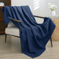 PHF 100% Cotton Waffle Weave Throw Blanket，Pre-Washed Snag Proof Lightweight Breathable Moisture-Wicking Layering in Cold Weather for Couch Bed,Machine Washable,Home Decor Gift-Navy Blue/Bright Blue