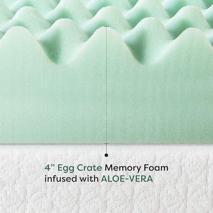 Best Price Mattress 4 Inch Egg Crate Memory Foam Mattress Topper with Calming Aloe Infusion, CertiPUR-US Certified, King