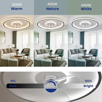 20" Flush Mount Ceiling Fan with Lights and Remote, 6 Wind Speeds, Dimmable LED for Bedroom, Kids Room and Living Room