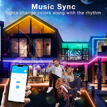 Outdoor LED Strip Lights Waterproof 200ft, IP67 Waterproof LED Light Strips with Remote, Music Sync APP Control, RGB Color Changing LED Lights for Roof, Balcony, Deck, Pool, Patio, Outdoor Decorations