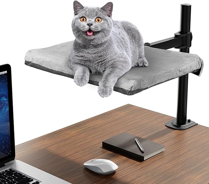 Cat Desk Bed - Perfect Cat Hammock for Your Desk Perch Adjustable Steel Frame Soft Fabric Removable Washable 16 inch Unique and Modern cat Furniture-Mewly Pet
