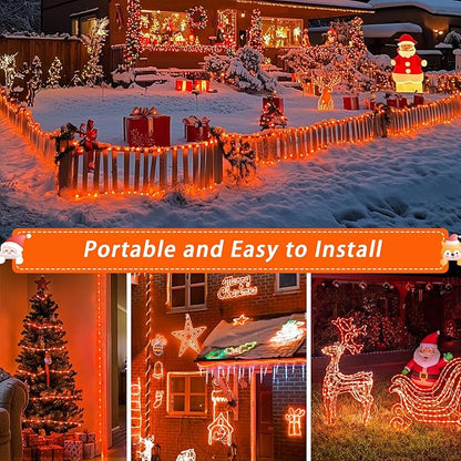 JMEXSUSS 2 Pack Orange Rope Lights Battery Operated Halloween Lights Outdoor Waterproof, Each 33 ft 100 LED Battery String Lights with Remote, Orange Light for Balcony Garden Halloween Decor