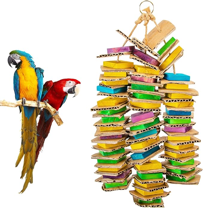 MYFAMIREA Parrot Toys for Medium Birds, Parrot Chewing Cardboard Toys Natural Wooden Macaws Cage Chewing Gifts for African Greys, Cockatoos, Macaws, Small and Medium Birds-Mewly Pet