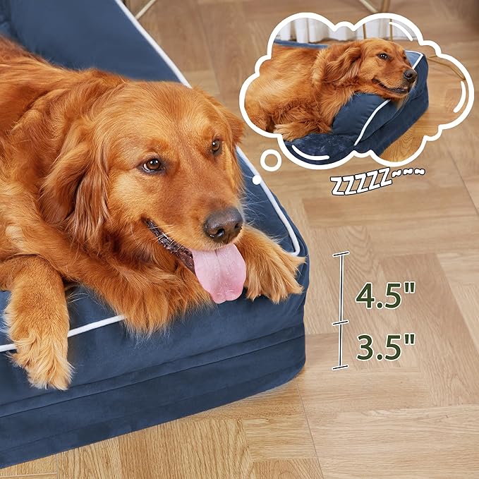 Orthopedic Dog Beds for Extra Large Dogs, Waterproof Dog Beds XLarge, Memory Foam Dogs Couch Beds with Comfy Bolster, Removable Washable Cover and Nonskid Bottom (X-Large,Navy Blue)-Mewly Pet