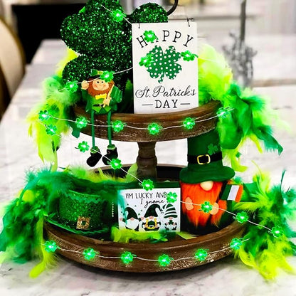 BOHON St Patricks Day Decorations Shamrocks String Lights Battery Operated with Remote 10 ft 40 LEDs Lucky Clover Green Lights for Bedroom Party Feast of Saint St. Patrick's Day Decoration