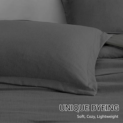Monbix Queen Comforter Set - 7 Pieces Cationic Dyeing Dark Grey Bed in a Bag Queen Bedding Sets with Comforter, Sheets, Pillowcases & Shams, Reversible Bedding Comforters Sets
