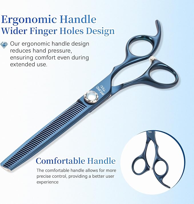 7 inch Matte Blue Thinning Dog Grooming Scissors Professional 440C Stainless Steel Dog Thinner Shears Smooth Cutting Comfortable Grip and Easy to Use for Groomers and Home Use-Mewly Pet