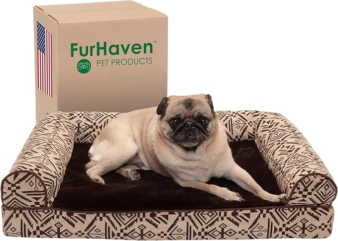 FurHaven Soft, Orthopedic Foam Sofa Dog Bed with Washable & Removable Cover - Plush/Woven - Desert Brown, Dogs Up to 35 lbs - Medium-Mewly Pet